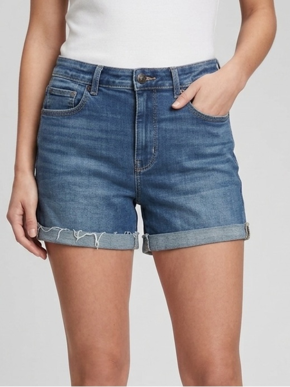 American Eagle Outfitters Women's Mid Blue Rolled Hem Jean Shorts